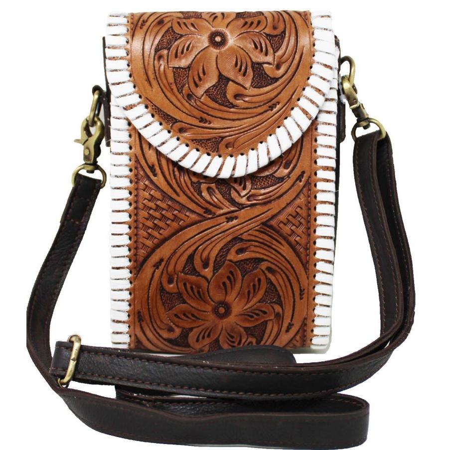Western Women's Floral Tooled White Laced Sling Crossbody