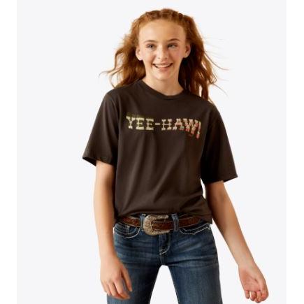 Ariat Girl's Short Sleeve Yee Haw Twist Tee Shirt- Vintage Black
