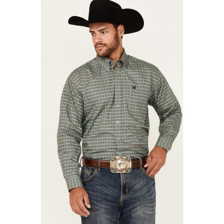 Cinch Men's Long Sleeve Plaid Button Down Western Shirt-Green