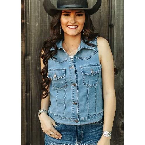 Lucky & Blessed Women's Button Down Western Yoke Vest