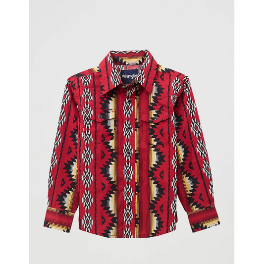 Wrangler Boy's Long Sleeve Checotah Shirt- Firey Red