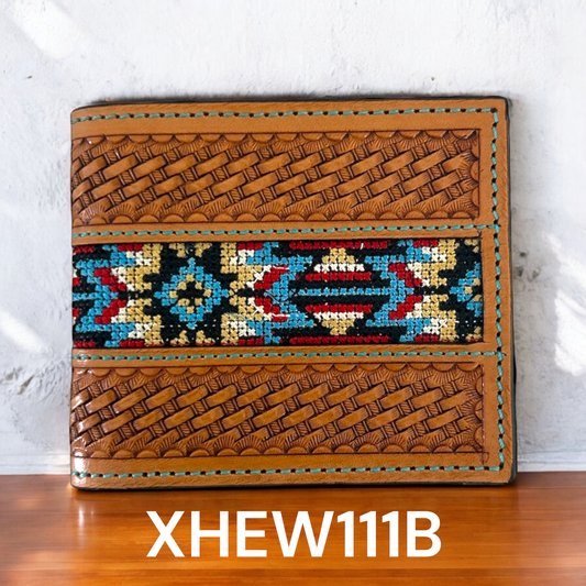 Twisted X Bifold Basket Weave Embroidered Wallet