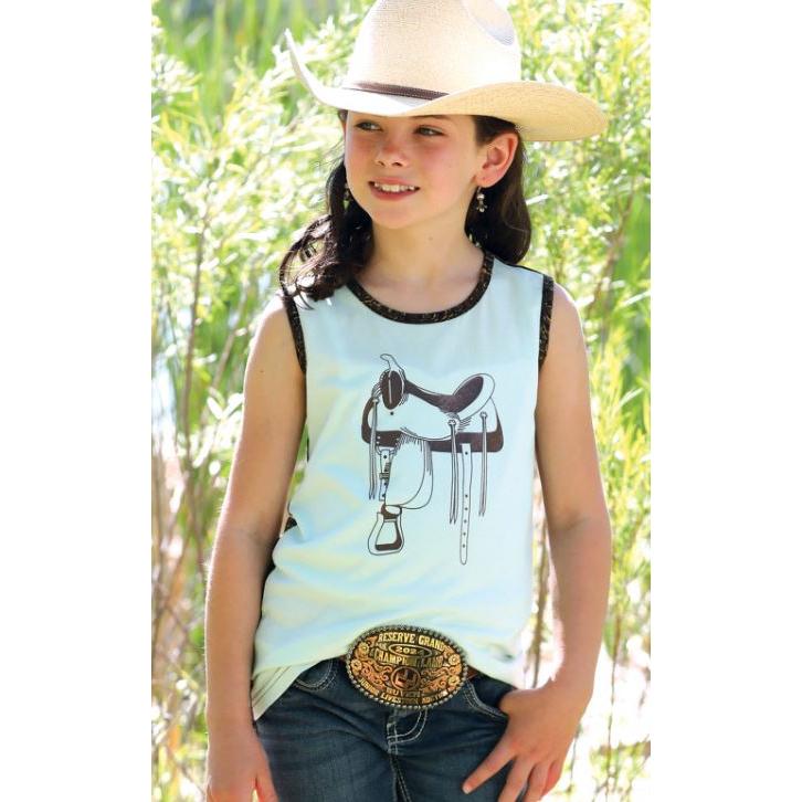 Cinch Girls Printed Sleeveless Tee Shirt- Mint