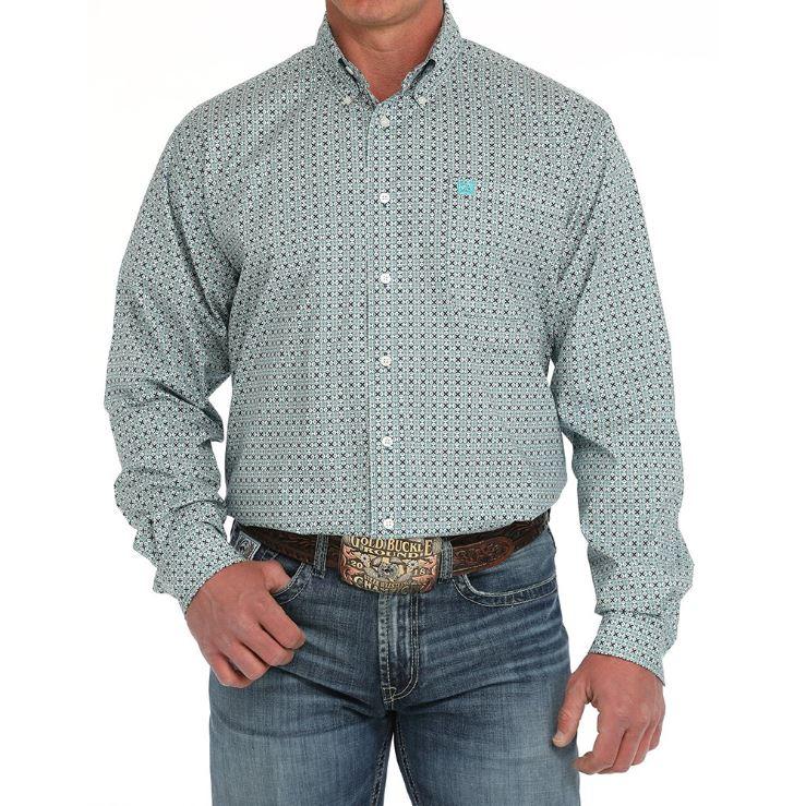 Cinch Men's Long Sleeve Geometric Print  Button Down Western Shirt- Cream