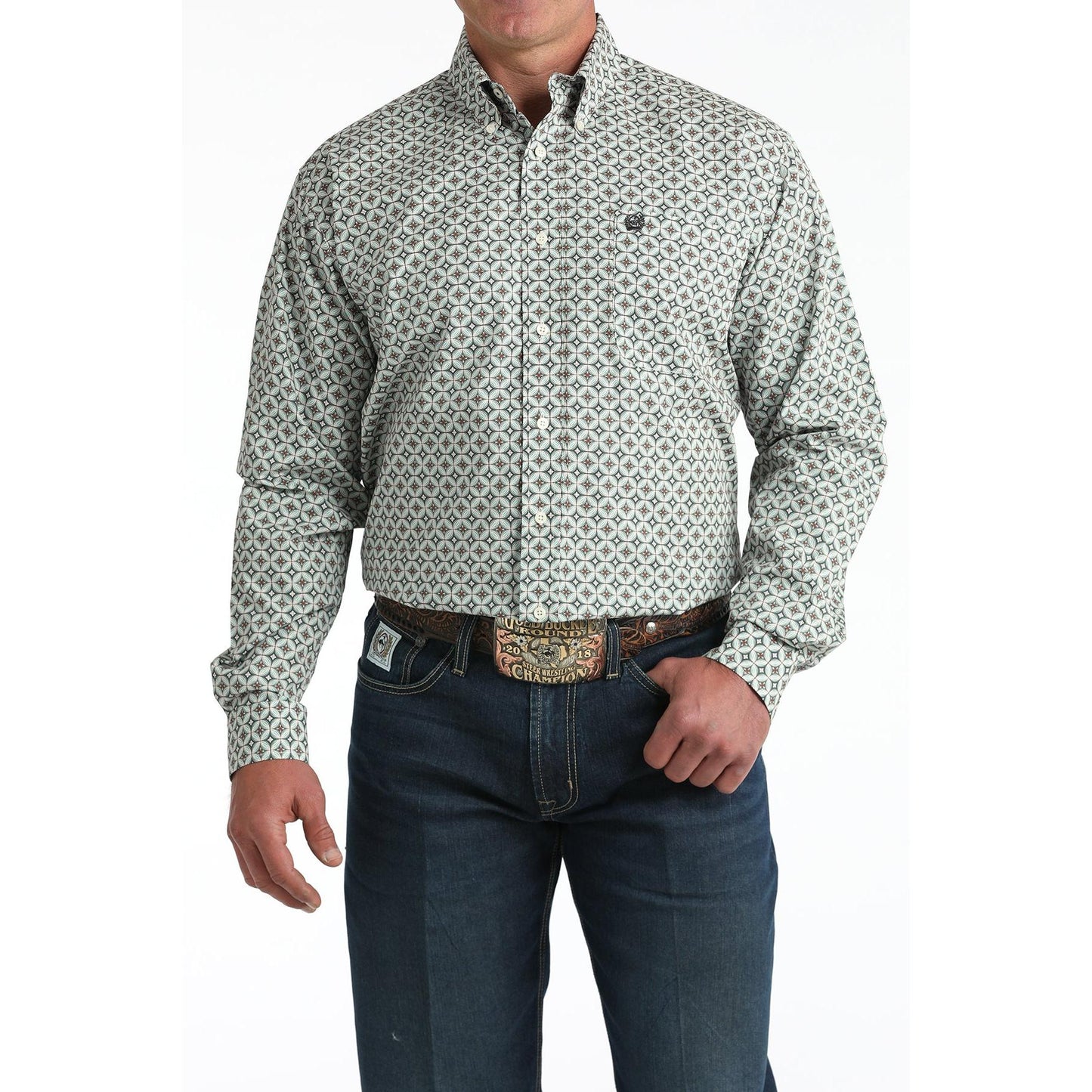 Cinch Men's Long Sleeve Geometric Pattern Western Shirt- Cream - Irvine Tack & Western Wear