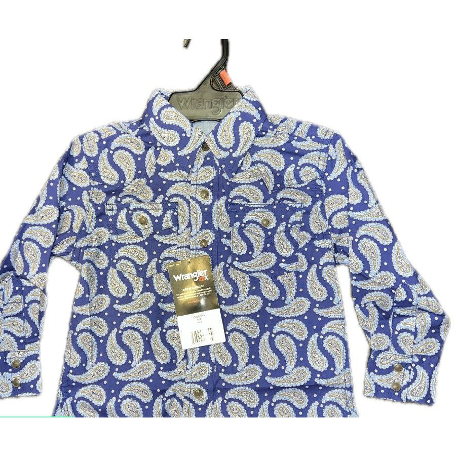 Wrangler Boy's HO24 Long Sleeve Paisley Shirt- Blue