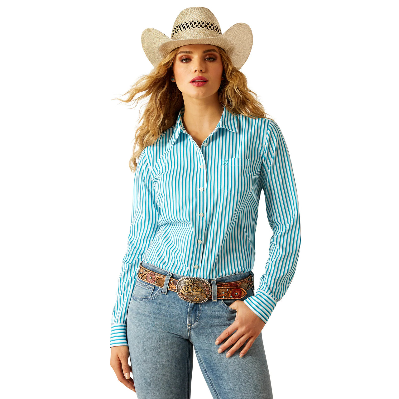 Ariat Women's Kirby Pro Team Long Sleeve Shirt - Aqua Striped Print