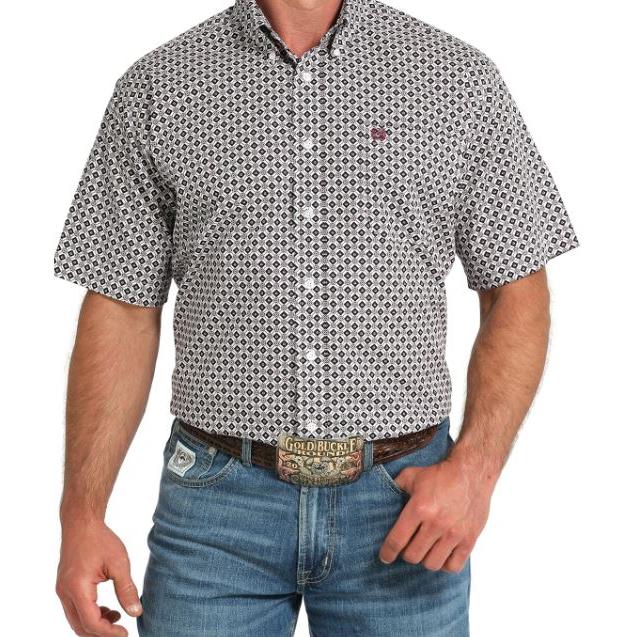 Cinch Men's Short Sleeve Print Shirt-White