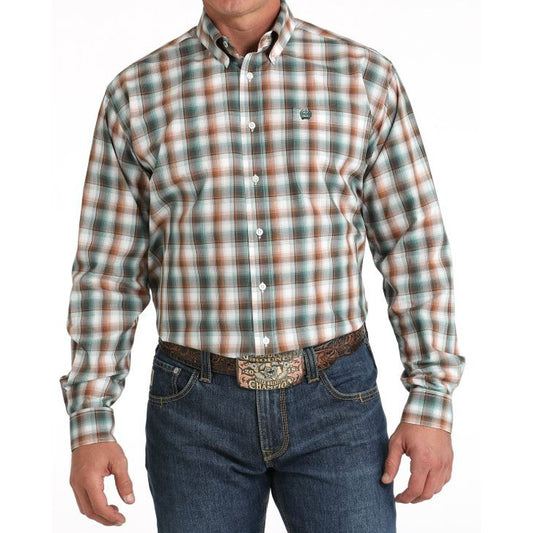 Cinch Classic Fit Long Sleeve Men's Cotton Plaid Shirt - White