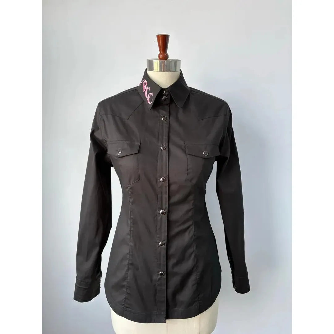 Rough Country Cowboys Ladies  Long Sleeve Snap Western Shirt-Black