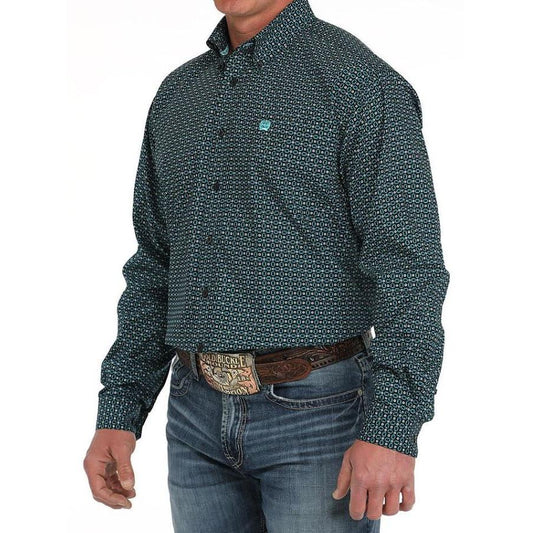 Cinch Men's Long Sleeve Geometric Print Button Down Western Shirt- Black