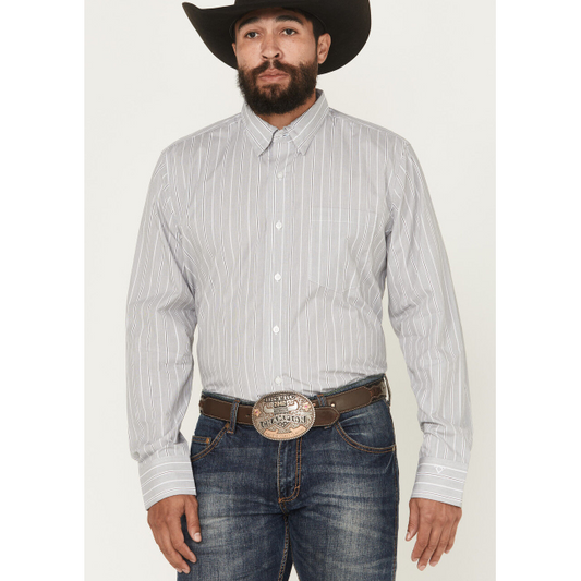 Wrangler Men's Cody Johnson Long Sleeve Stripe Shirt- Charcoal