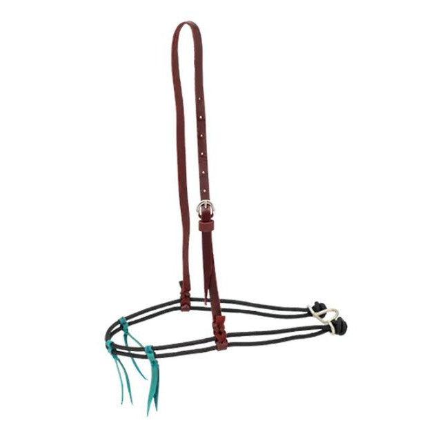 Noseband Double Diamond Braided Rope with 3 Turquoise  Latigo Braided Ties