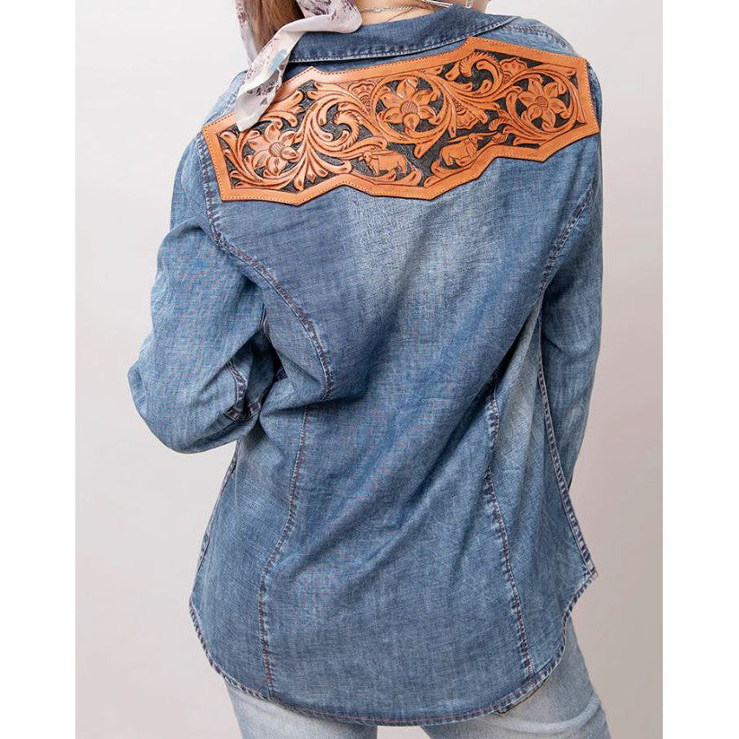 American Darling Denim Shirt w/Leather Yoke on the Back