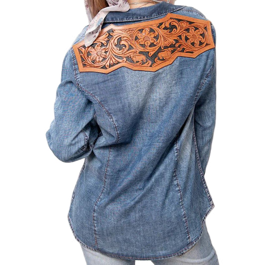 American Darling Denim Shirt w/Leather Yoke on the Back