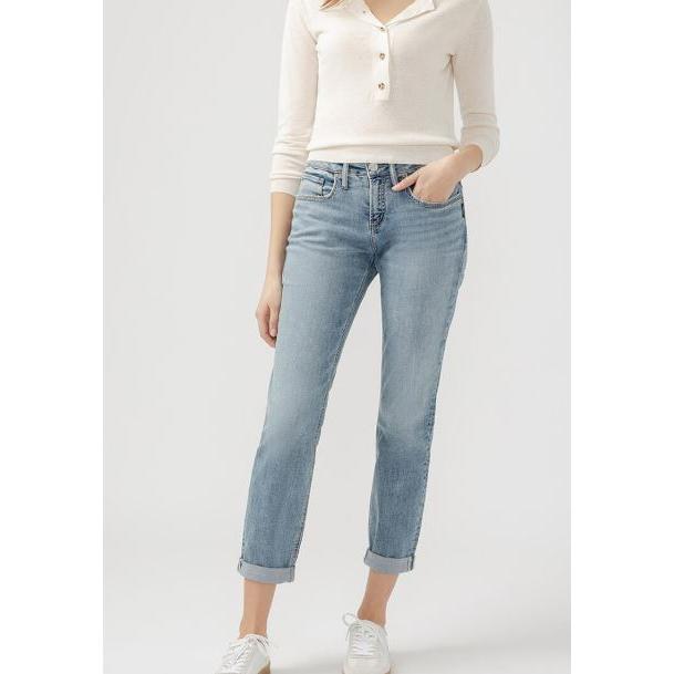 Silver Women's Boyfriend Mid Rise Slim Luxe Stretch Jeans- Indigo