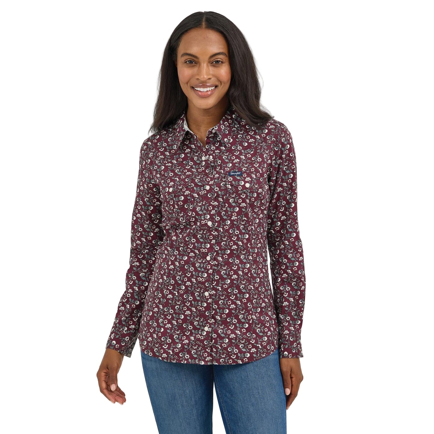 Wrangler Women's Long Sleeve Retro Print Snap Shirt - Port