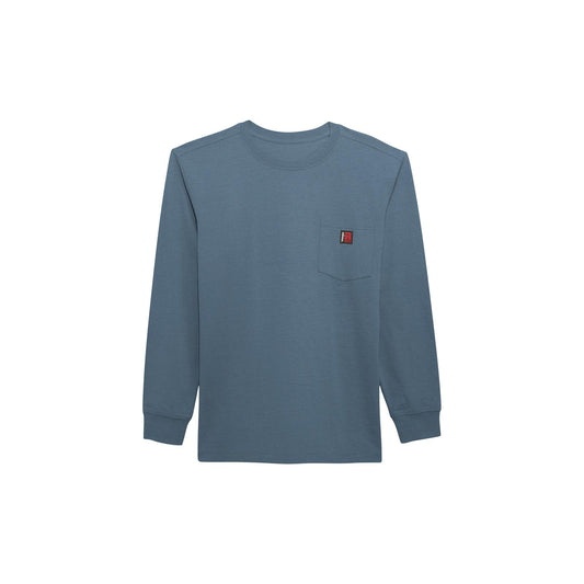 Wrangler Men's Rigg's Workwear Long  Sleeve Henley Tee Shirt- Blue