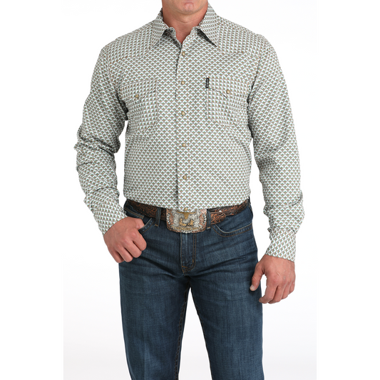 Cinch Men's Long Sleeve Print Shirt- White