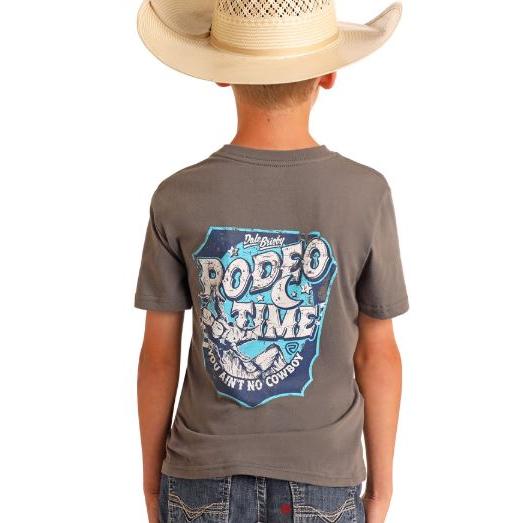 Rock & Roll Boy's Short Sleeve Graphic Dale Rodeo Time Graphic Tee Shirt- Dark Grey