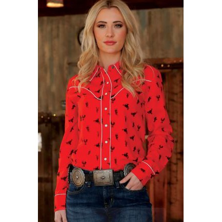 Cinch Women's Long Sleeve Print Shirt- Red