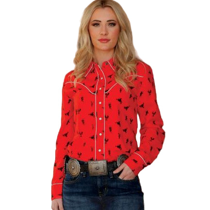 Cinch Women's Long Sleeve Print Shirt- Red