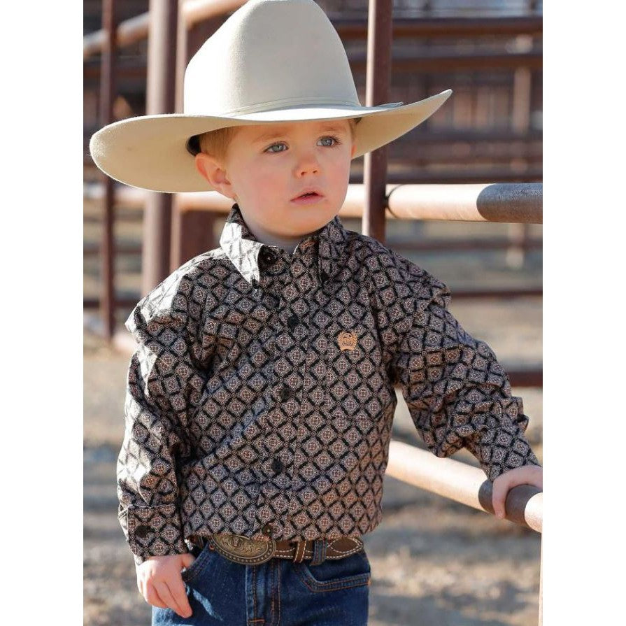 Cinch Boy's Long Sleeve Western Shirt- Black