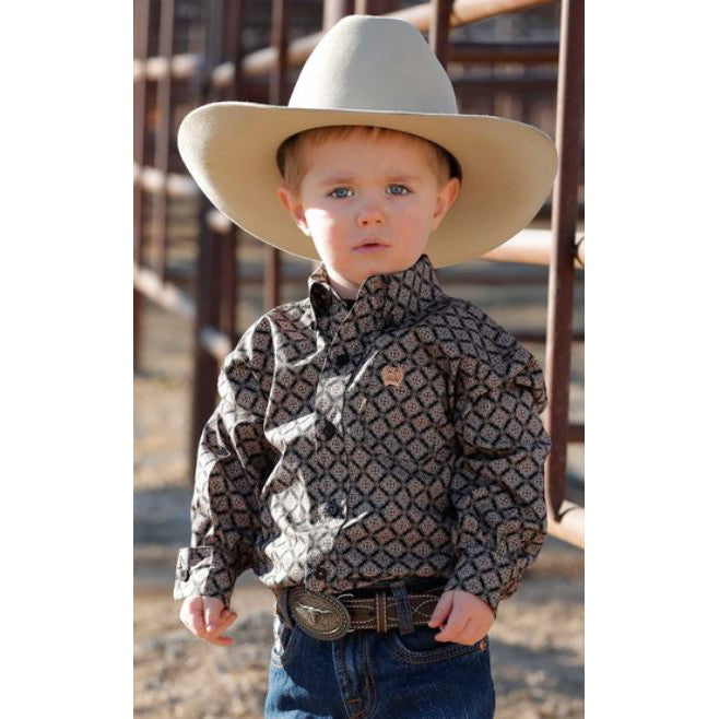 Cinch Boy's Long Sleeve Print Western Shirt - Black