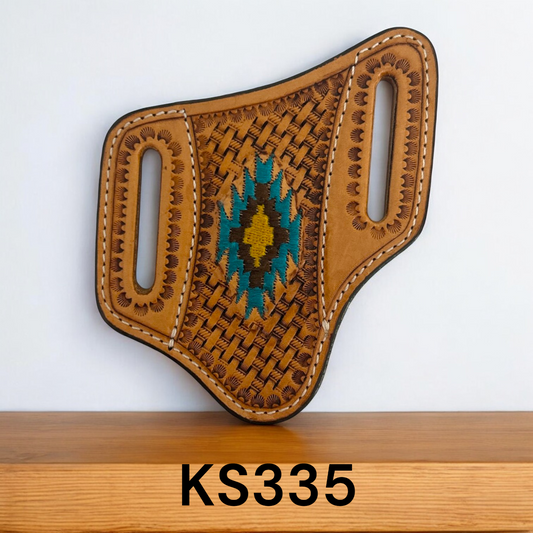 Circle SH Knife Sheath Pancake Basketweave with Southwest Embroidery
