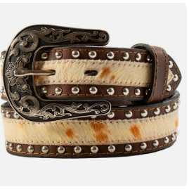 Nocona Girl's Calf Hair Crystals Belt- Brown