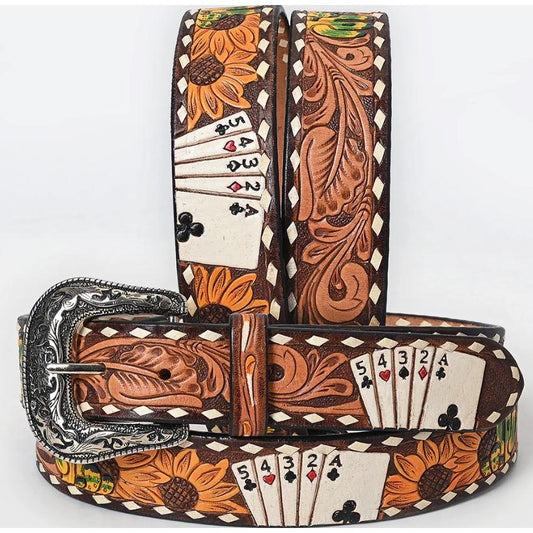 American Darling Unisex Deck of Cards Hand Tooled Hand Painted Leather Belt