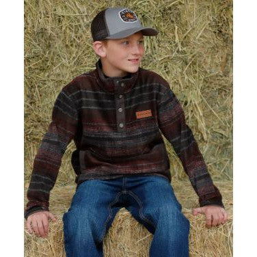 Cinch Boy's Polar Fleece Striped Pullover -Brown