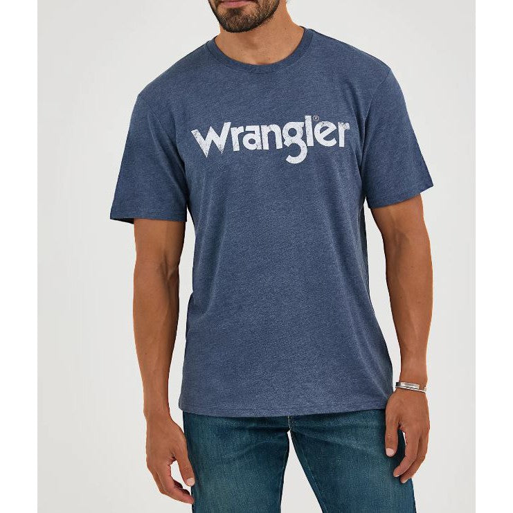 Wrangler Men's Short Sleeve Logo Kabel Tee Shirt-Navy