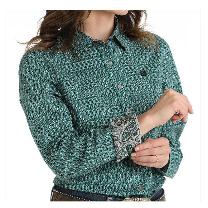 Cinch Women's  Long Sleeve Western Print Shirt- Teal