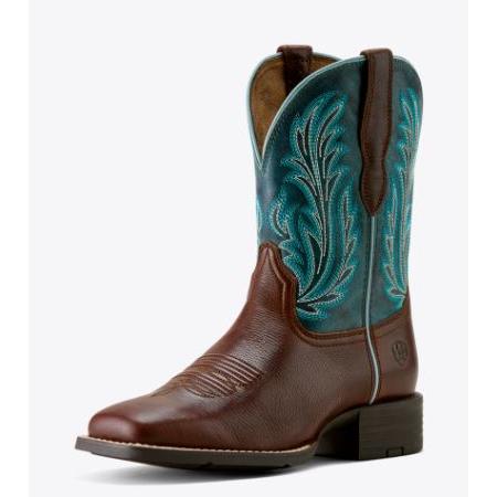 Ariat Women's Round Up Filly Wide Square Toe Western Boot- Oiled Teak