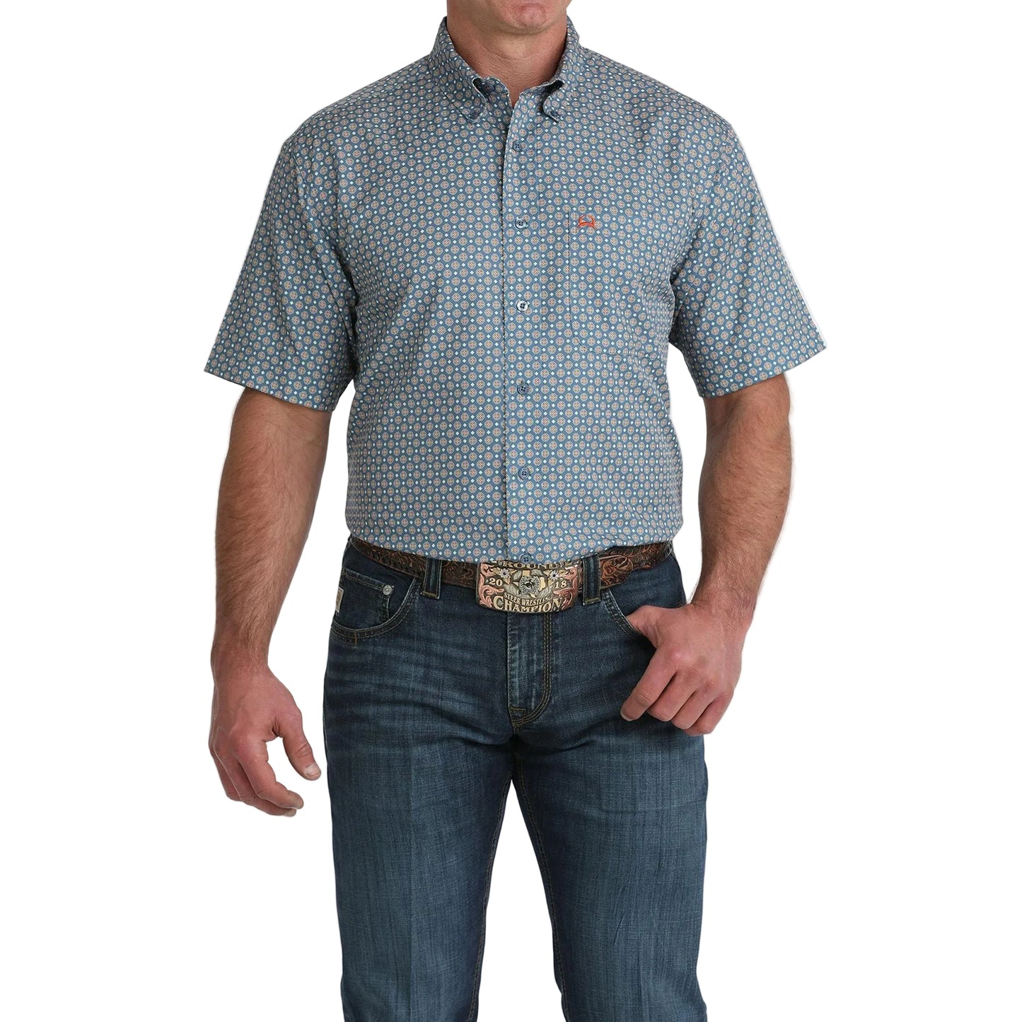 Cinch Men's Short Sleeve Pattern Western Shirt - Blue