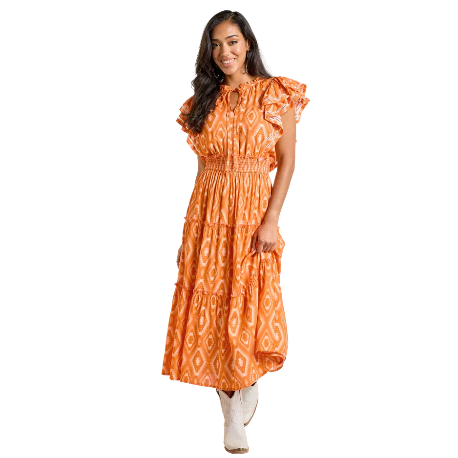 Panhandle Women's Tiered Flutter Sleeve Dress-Orange