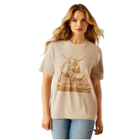 Ariat Women's Short Sleeve Longhorn Tee Shirt - Oatmeal Heather