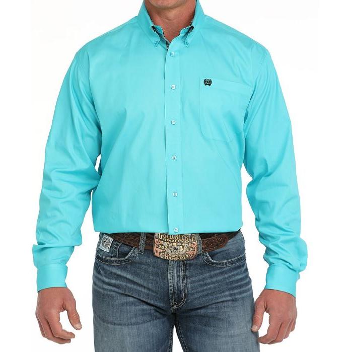 Cinch Men's Long Sleeve Solid Button Down Western Shirt- Turquoise