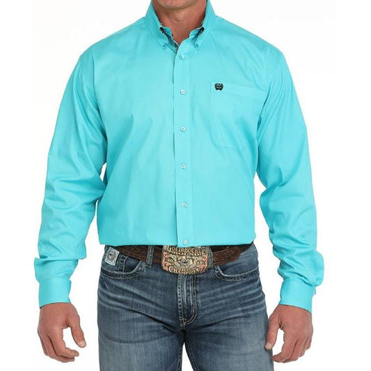 Cinch Men's Long Sleeve Solid Button Down Western Shirt- Turquoise