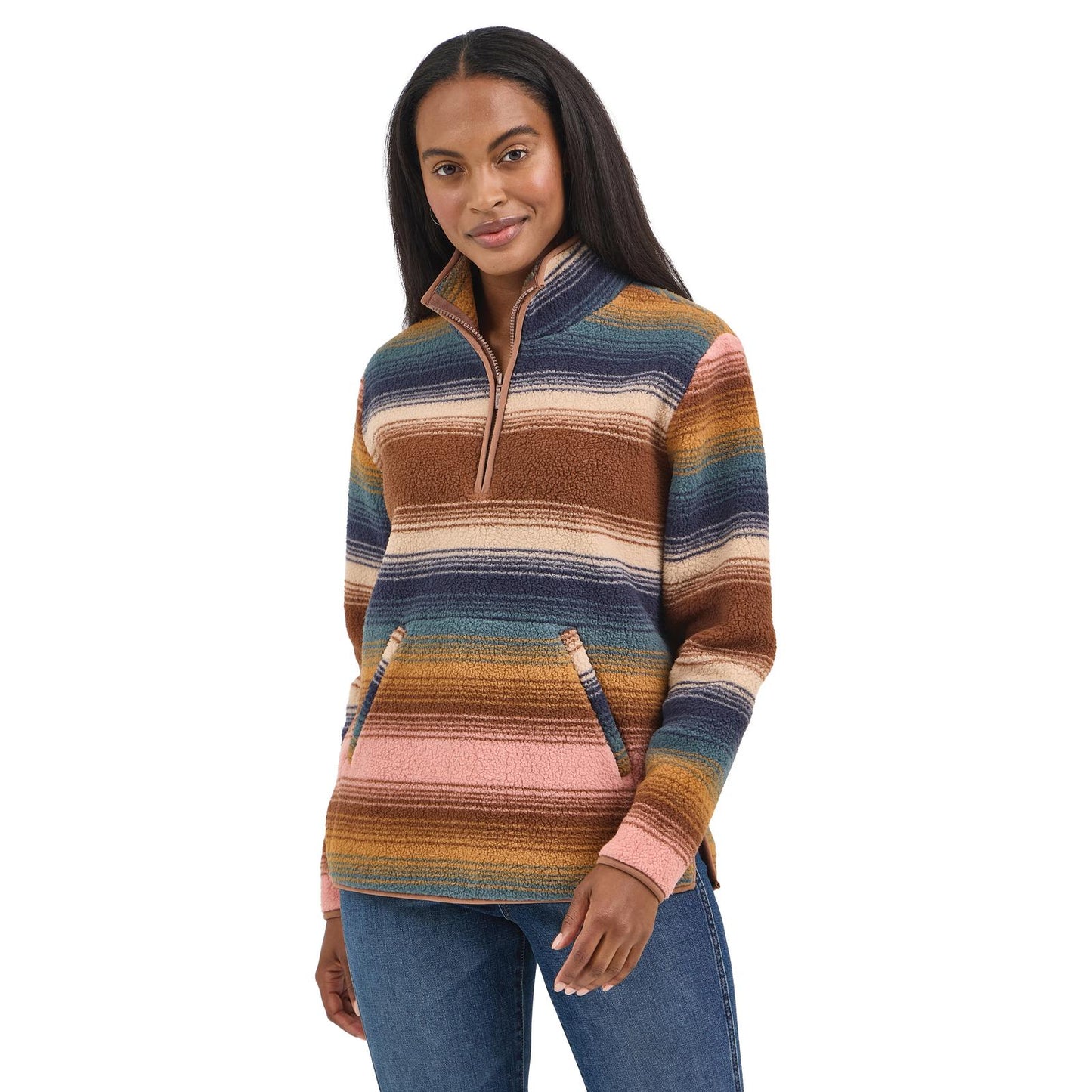Wrangler Women's Long Sleeve Americana 1/4 zip Sherpa Pullover- Blue
