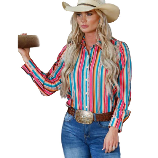 Sterling Kreek Women's  Feel The Sunset Long Sleeve Shirt - Pink & Turquoise