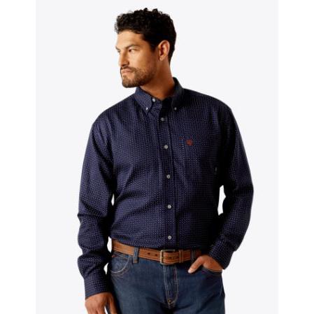 Ariat Men's FR Lever Long Sleeve Work Shirt- Navy Print