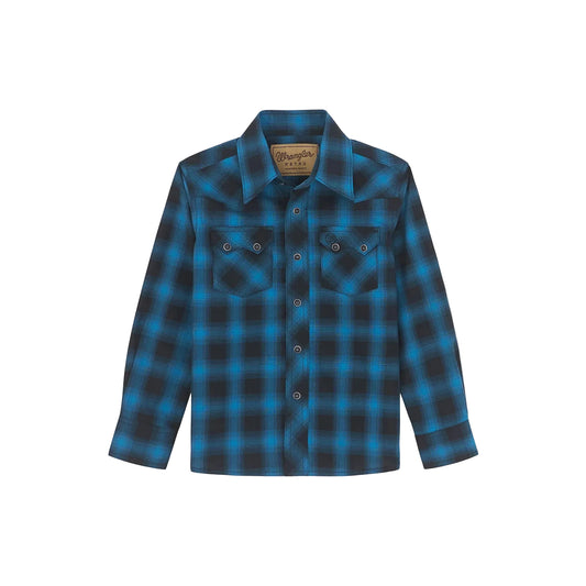 Wrangler Boy's HO25 Retro Core Shirt- Coal/Blue