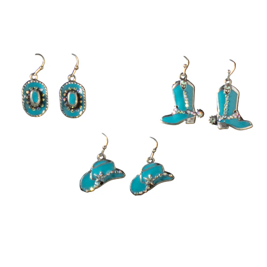 Silver Strike Cowboy Hats and Boots Earring Set- Turquoise - Irvine Tack & Western Wear