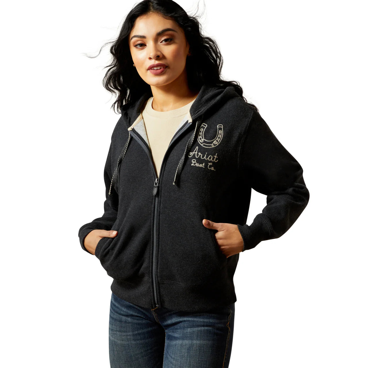 Ariat Women's Long Sleeve Stitched Hoodie- Charcoal Heather