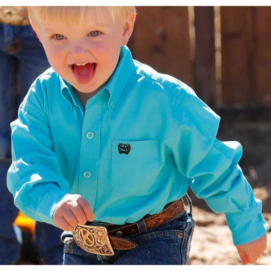 Cinch Boy's Long Sleeve Button Down Shirt- Turquoise