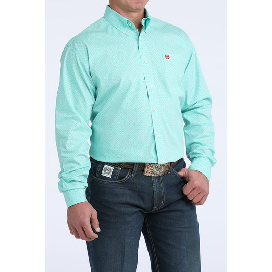 Cinch Men's Long Sleeve Print Western Shirt- Blue