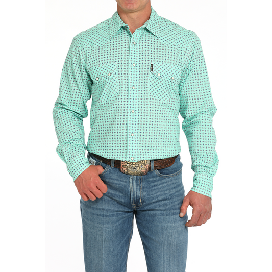 Cinch Men's Long  Sleeve Print Shirt- Turquoise