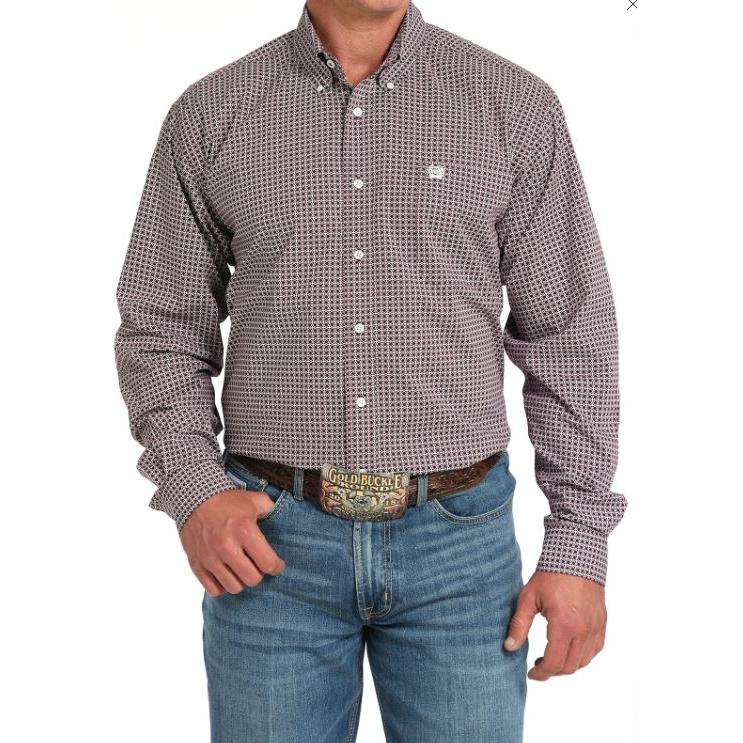 Cinch Men's Long Sleeve Pattern Shirt-Purple